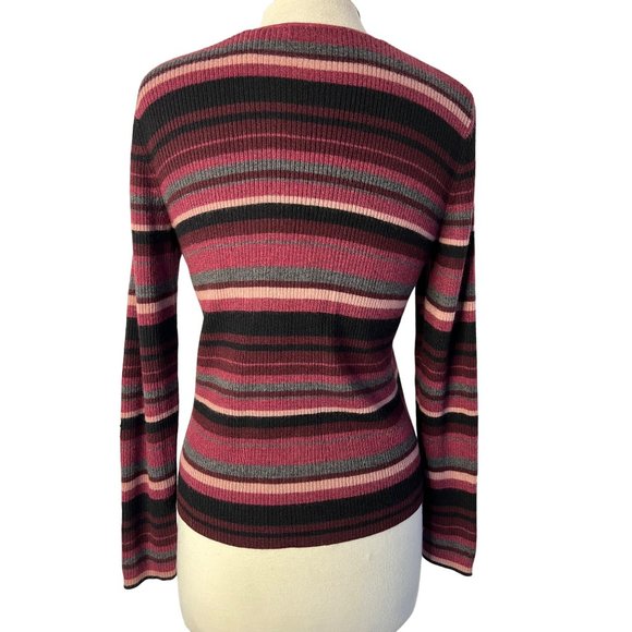 Valerie Stevens Separates Large Wool Sweater Purple Striped Long Sleeve FLAW - Picture 5 of 16